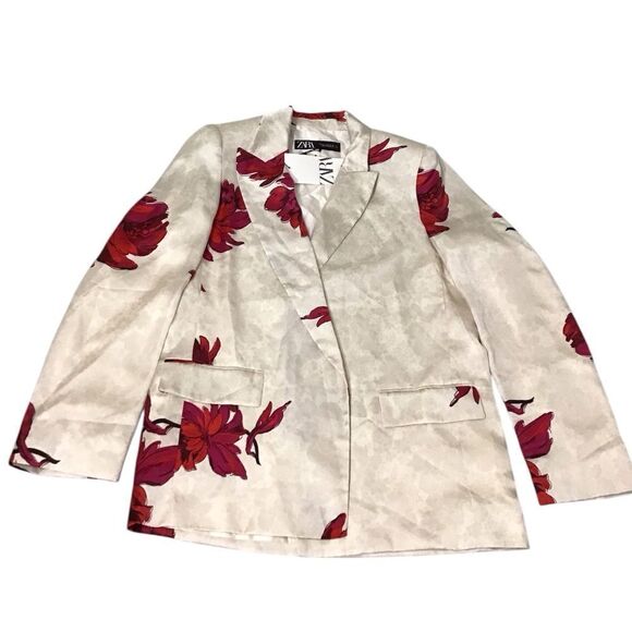 Zara Floral Print Satin Effect Open Blazer New Size Medium - Picture 3 of 16